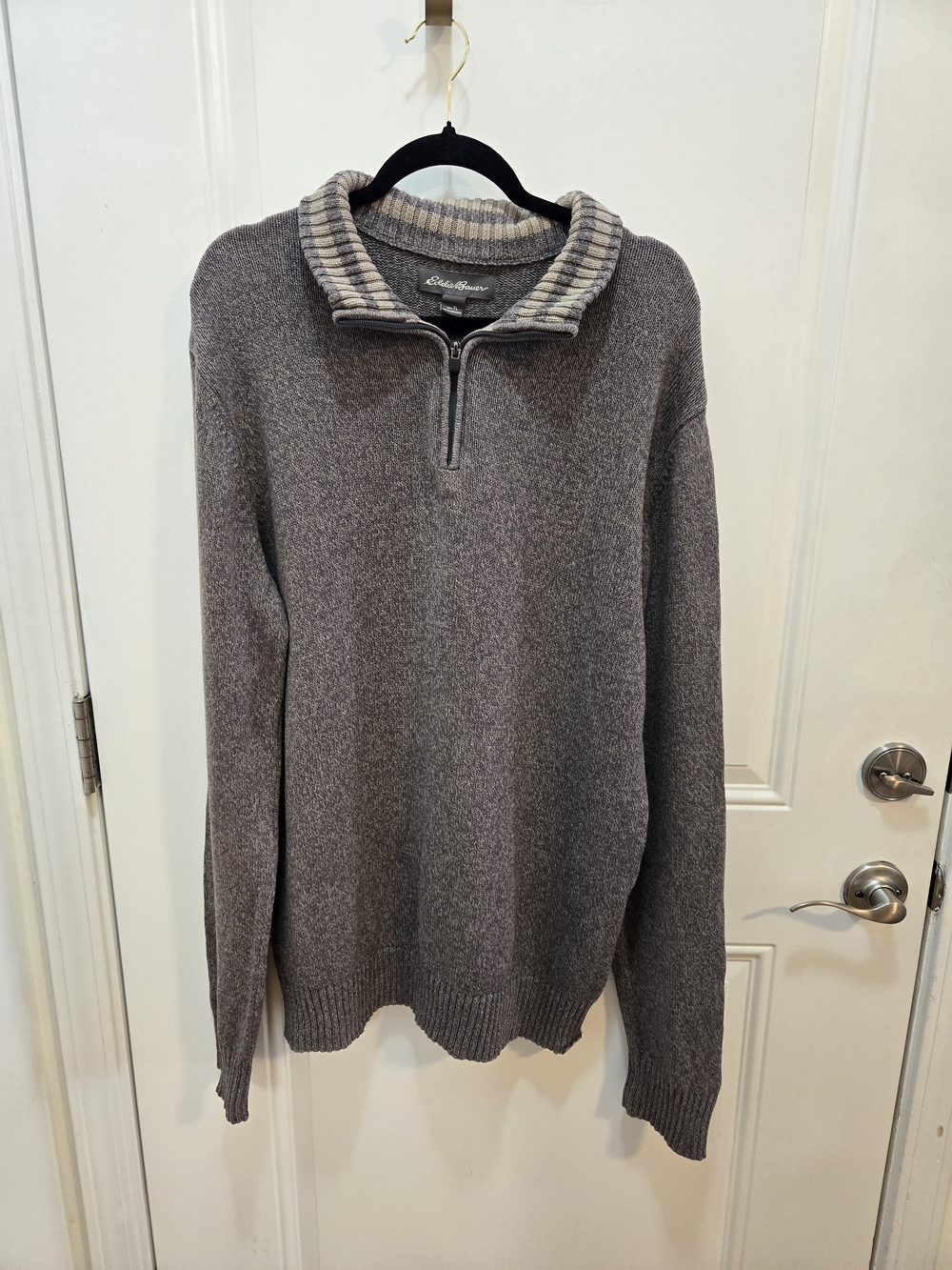 Eddie Bauer Men's Heather Gray Half-Zip Sweater with Striped Collar